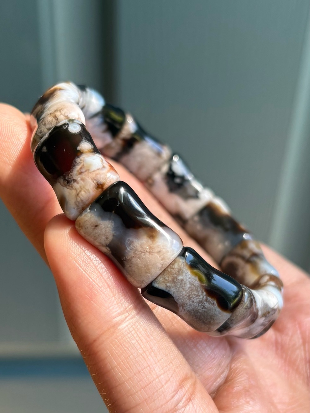 Black Flower Agate Crystal Bangle Bracelet 12.5mm - Picture 3 of 10